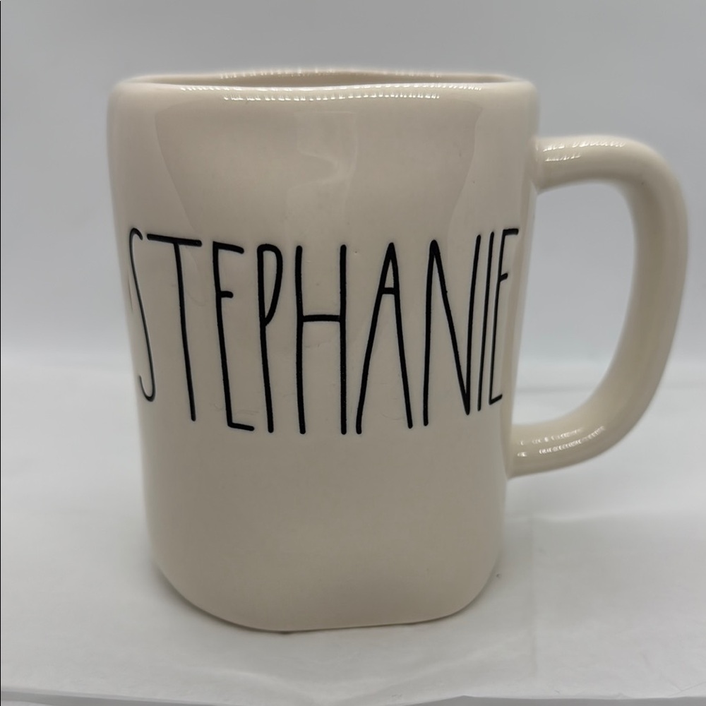 Rae Dunn Cream “Stephanie” Ceramic Mug with Black Lettering